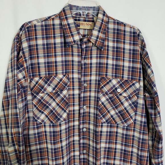 VTG BIG MAC Workwear Mens Shirt Large Reg 16-16.5 Plaid Button Pockets Long Slv - Picture 3 of 9